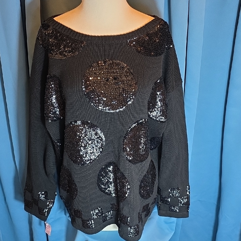 Fenn Wright Manson Black Sequin Sweater, Size L